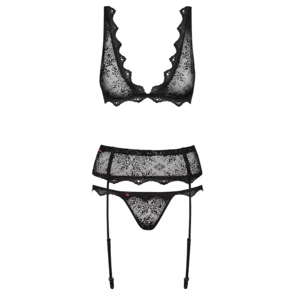 Obsessive - set lenjerie cu broderii fine - negru - L/XL