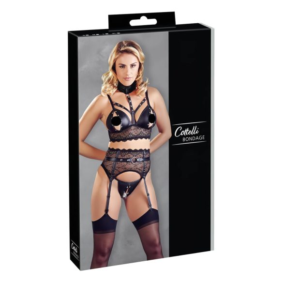 Cottelli Bondage - set lenjerie dantelată cu cătușe (negru)