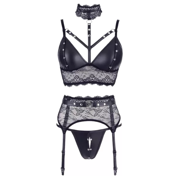 Cottelli Bondage - set lenjerie dantelă cu cătușe - negru - M