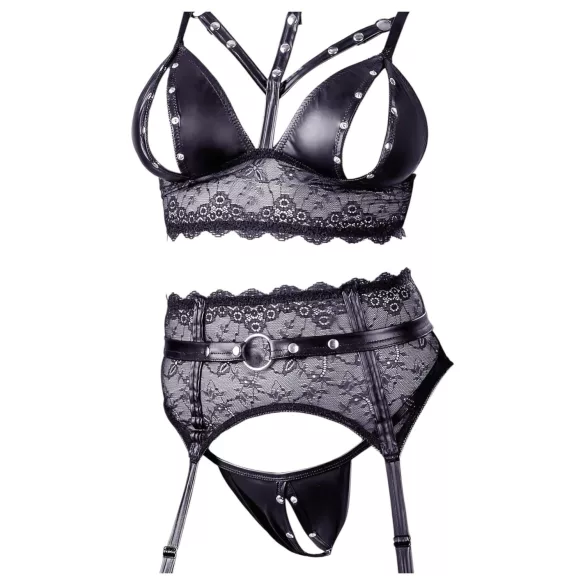 Cottelli Bondage - set lenjerie dantelă cu cătușe - negru - M