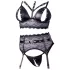 Cottelli Bondage - set lenjerie dantelă cu cătușe - negru - M