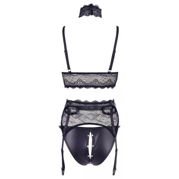 Cottelli Bondage - set lenjerie dantelă cu cătușe - negru - M