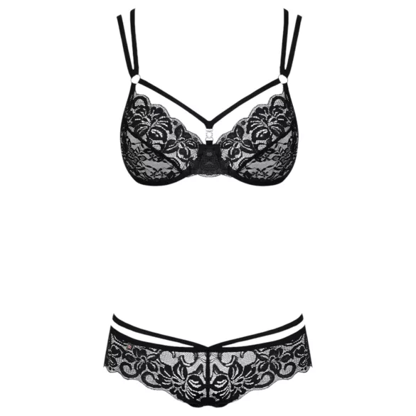 Obsessive - Set lenjerie sexy cu sutien din dantelă cu model floral - negru