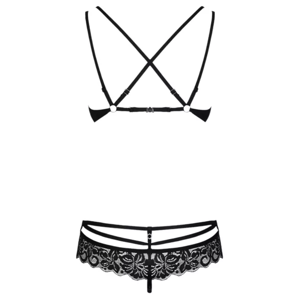 Obsessive - Set lenjerie sexy cu sutien din dantelă cu model floral - negru