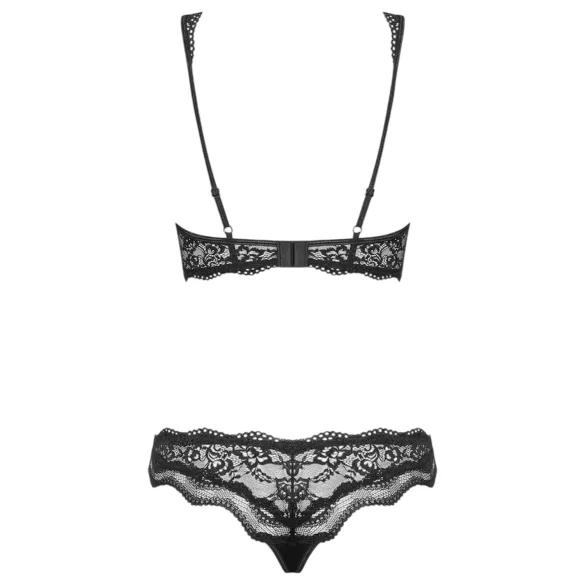 Obsessive - set lenjerie sutien cu flori și strasuri - negru