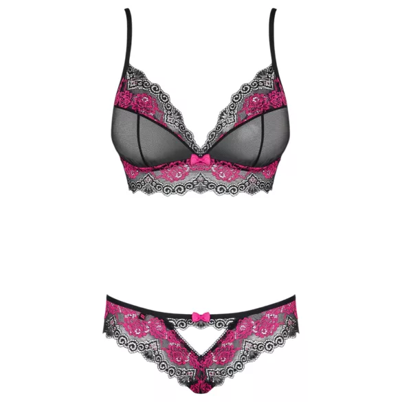 Obsessive - set lenjerie dantelă - negru-roz