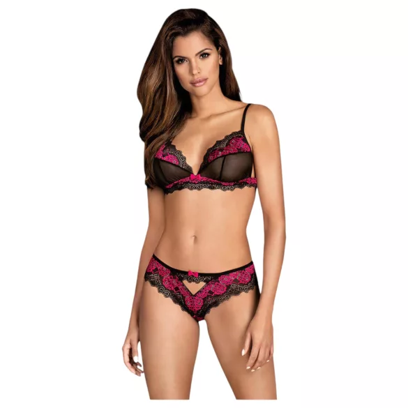 Obsessive - set lenjerie dantelă - negru-roz - L/XL
