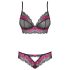 Obsessive Tulia - set lenjerie intimă din dantelă (negru-roz) - L/XL