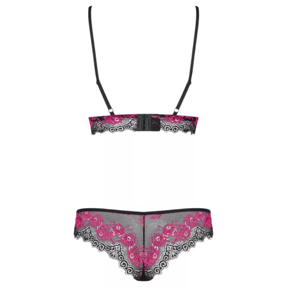 Obsessive - set lenjerie dantelă - negru-roz - L/XL