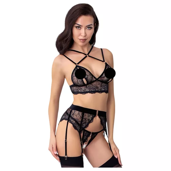 Abierta Fina - set lenjerie sexy din dantelă - negru - L