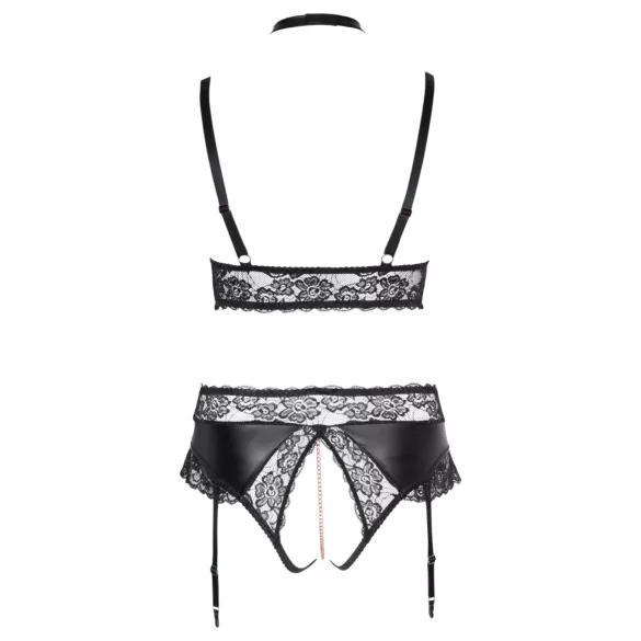 Cottelli Curves - set lenjerie sexy cu efect lucios - negru