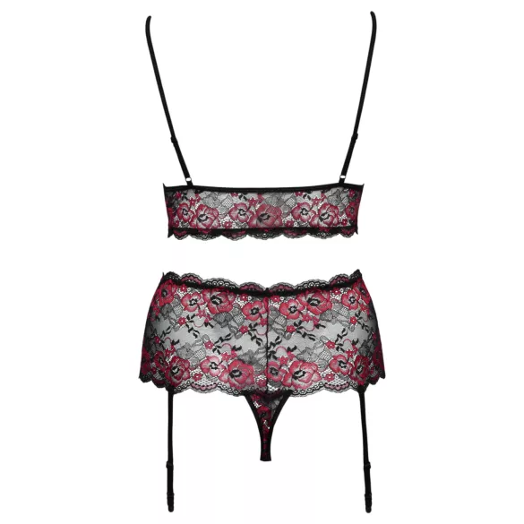Cottelli Curves - set sutien deschis cu flori (negru)