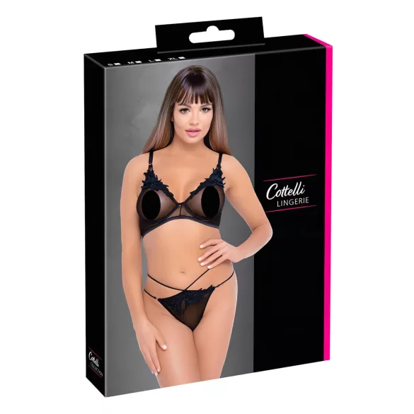 Cottelli - set sutien transparent din dantelă (negru)