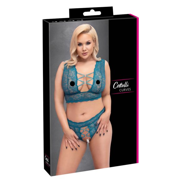 Cottelli Curves - set lenjerie cu dantelă și corset (albastru)