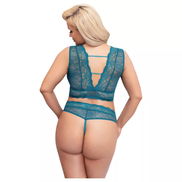 Cottelli Curves - set lenjerie cu dantelă și corset (albastru) - 2XL