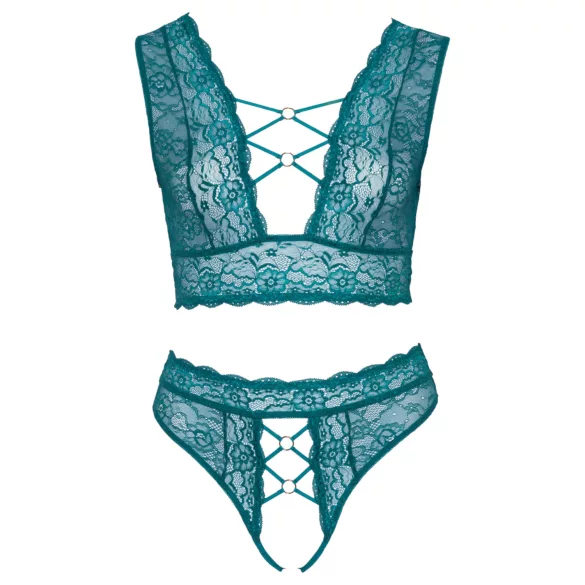 Cottelli Curves - set lenjerie cu dantelă și corset (albastru) - 2XL