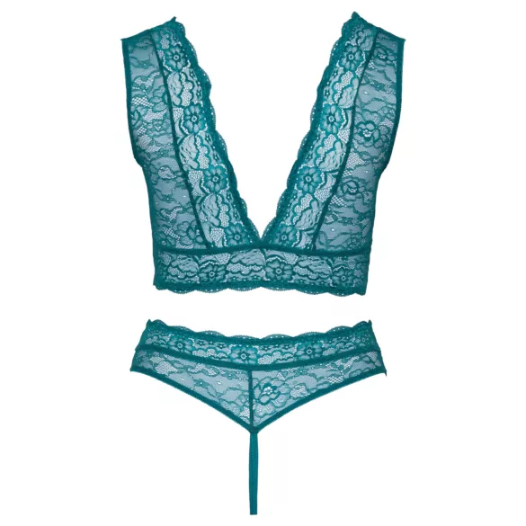 Cottelli Curves - set lenjerie cu dantelă și corset (albastru) - 2XL