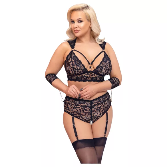 Cottelli Bondage Plus Size - set sutien dantelă (negru)