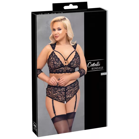 Cottelli Bondage Plus Size - set sutien dantelă (negru) - 3XL