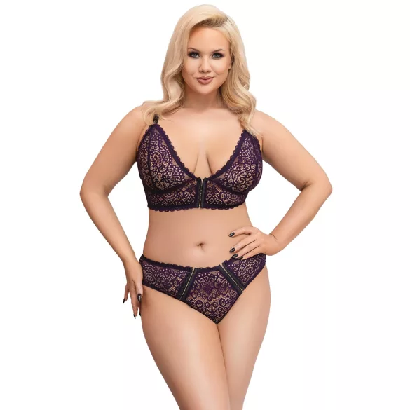 Cottelli Plus Size - Set sutien transparent cu model (mov)