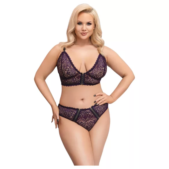 Cottelli Plus Size - Set sutien transparent cu model (mov)
