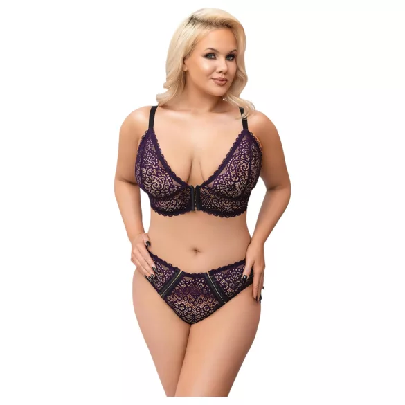 Cottelli Plus Size - Set sutien transparent cu model (mov)