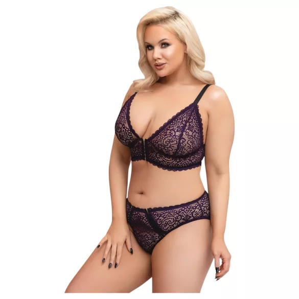 Cottelli Plus Size - Set sutien transparent cu model (mov)