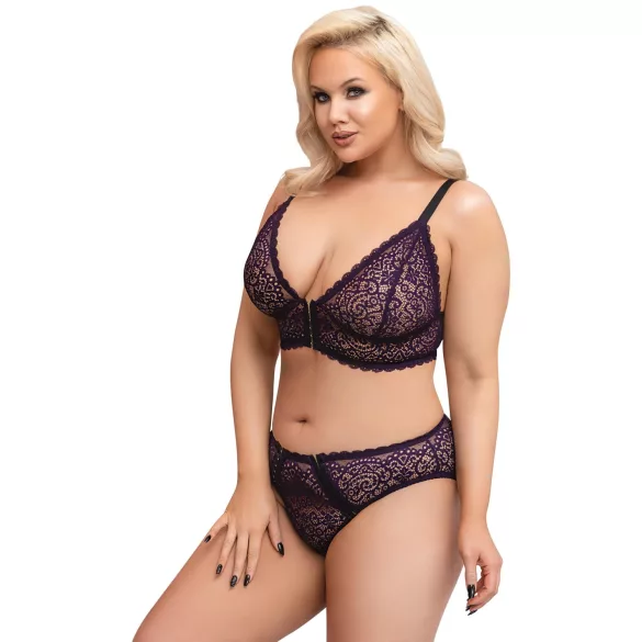 Cottelli Plus Size - Set sutien transparent cu model (mov) - 2XL