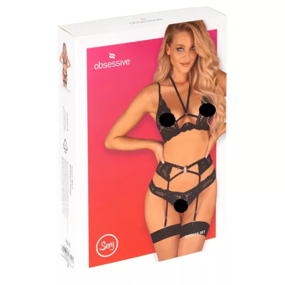 Obsessive Alessya - set lenjerie din dantelă (negru)
