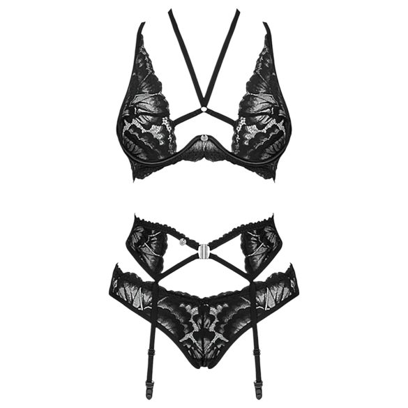 Obsessive Alessya - set lenjerie din dantelă (negru) - M/L