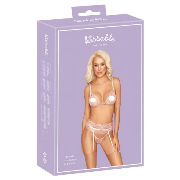 Sărutabil - set lenjerie dantelată (roz) - L/XL