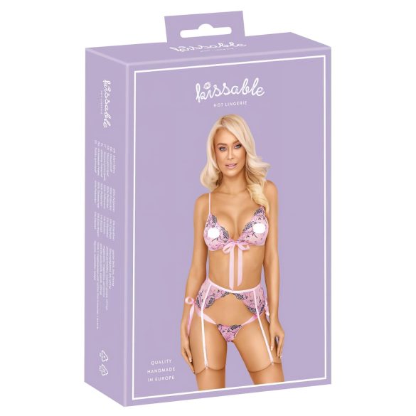Kissable - set lenjerie cu broderie florală roz