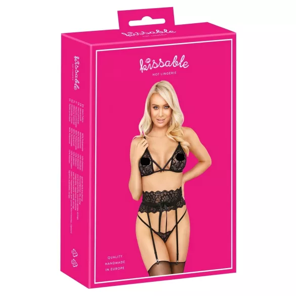 Sărutabil - set sutien cu curea talie (negru)