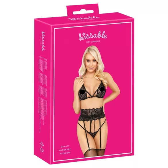 Sărutabil - set sutien cu curea talie (negru)