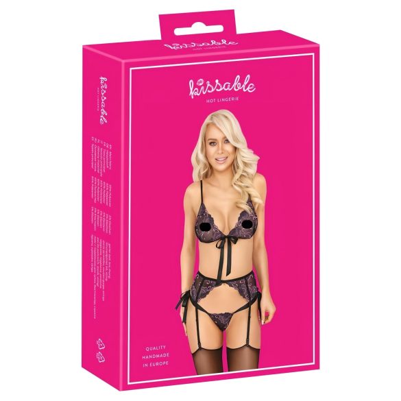 Kissable - set sutiene brodate roz-mov (negru) - L/XL