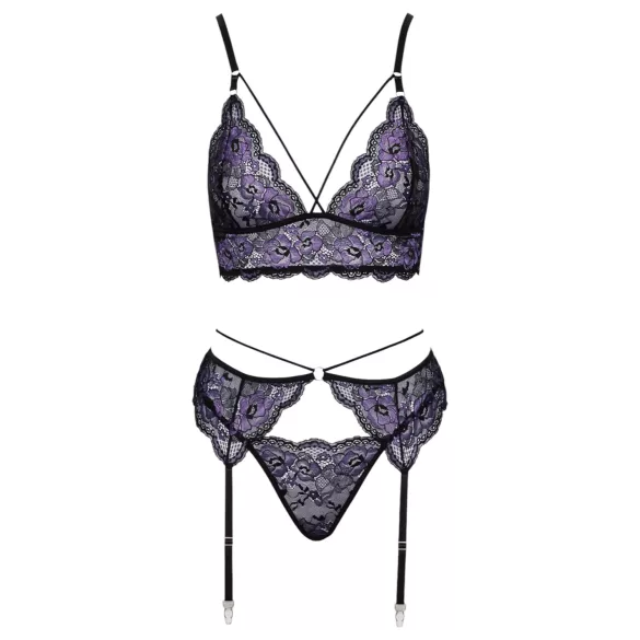 Cottelli - Set lenjerie 3 piese dantelă (negru-violet)