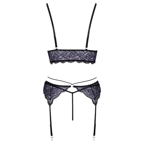 Cottelli - Set lenjerie 3 piese dantelă (negru-violet) - L