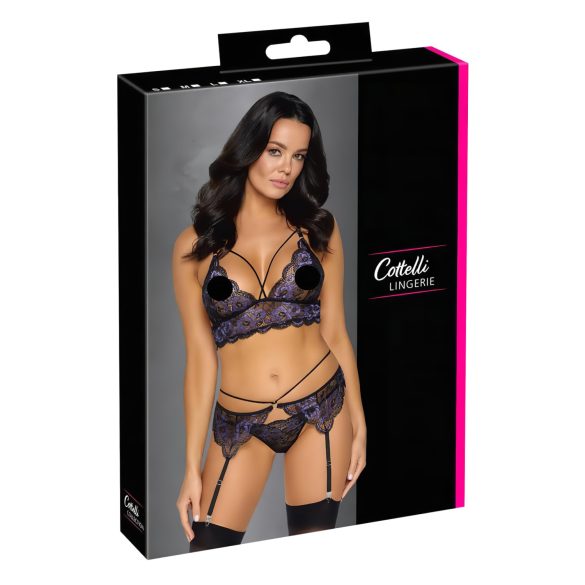 Cottelli - Set lenjerie 3 piese dantelă (negru-violet) - XL