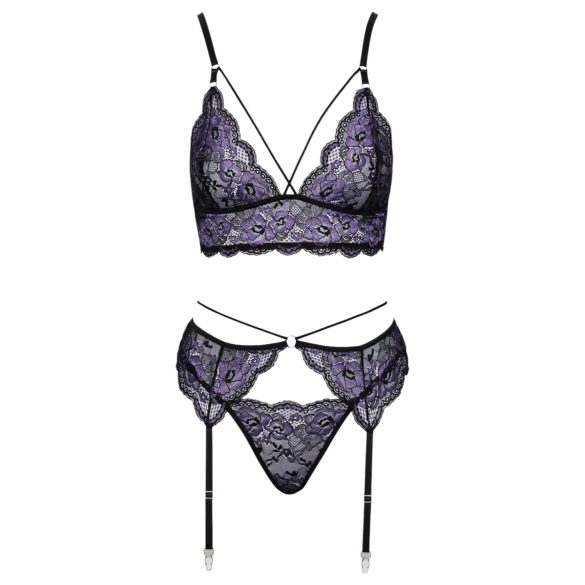 Cottelli - Set lenjerie 3 piese dantelă (negru-violet) - XL