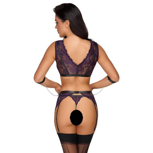 Cottelli Bondage - set lenjerie și cătușe (negru-violet)