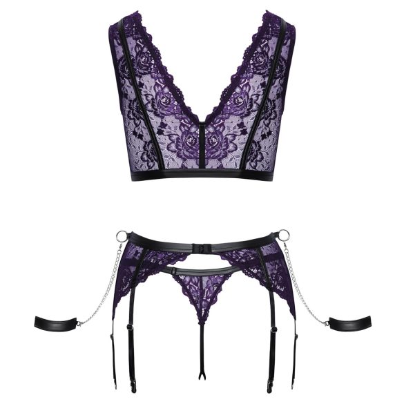 Cottelli Bondage - set lenjerie și cătușe (negru-violet)