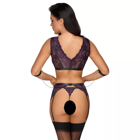 Cottelli Bondage - set lenjerie și cătușe (negru-violet) - M