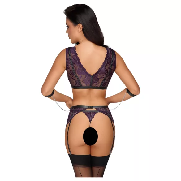 Cottelli Bondage - set lenjerie și cătușe (negru-violet) - XL