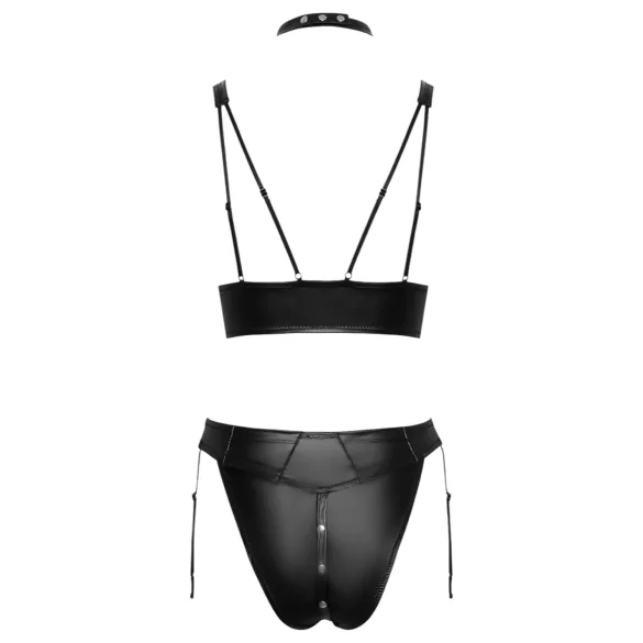 Cottelli Bondage - set sutien lucios cu cătușe (negru) - M
