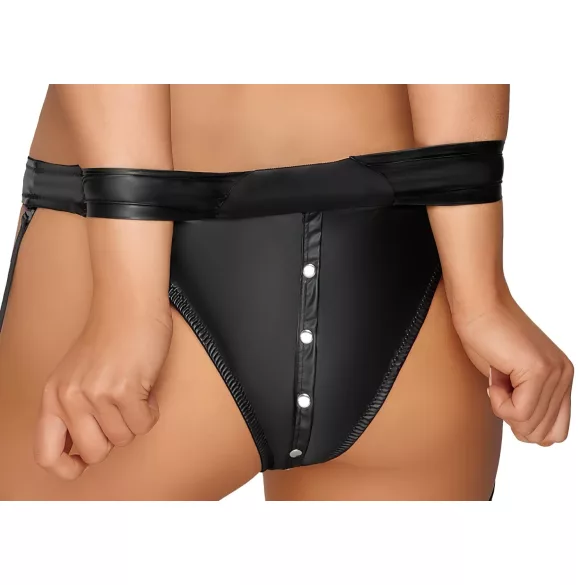 Cottelli Bondage - set sutien lucios cu cătușe (negru) - M