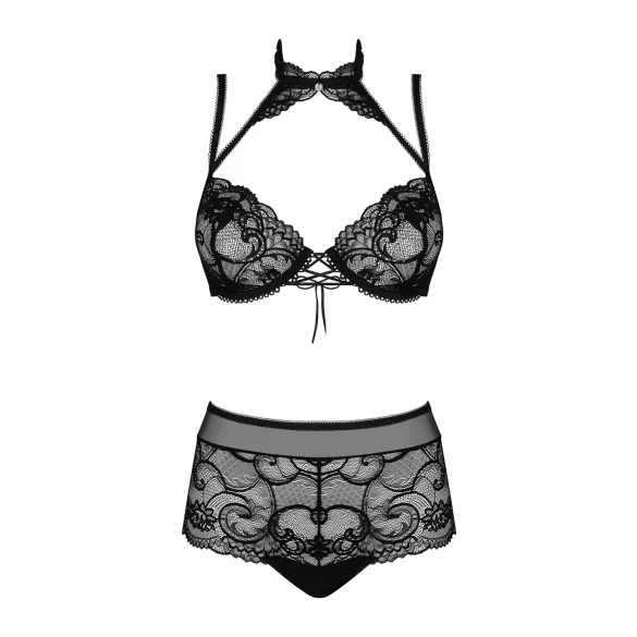 Obsessive Elizenes - set sutien transparent cu model (negru) - L/XL