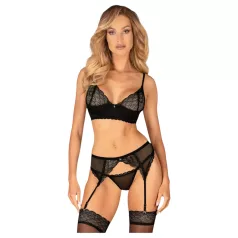   Obsessive Chemeris - set de sutien cu portjartier (negru) - XL/XXL