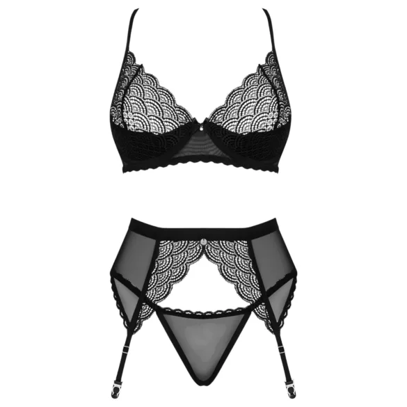 Obsessive Chemeris - set de sutien cu portjartier (negru) - XL/XXL