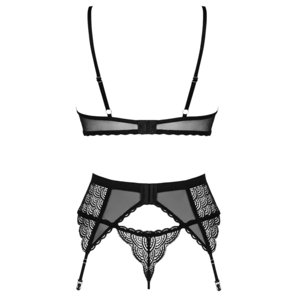 Obsessive Chemeris - set de sutien cu portjartier (negru) - XL/XXL