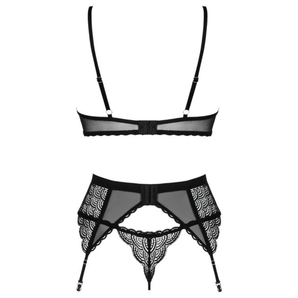 Obsessive Chemeris - set lenjerie cu sutien și portjartier - negru